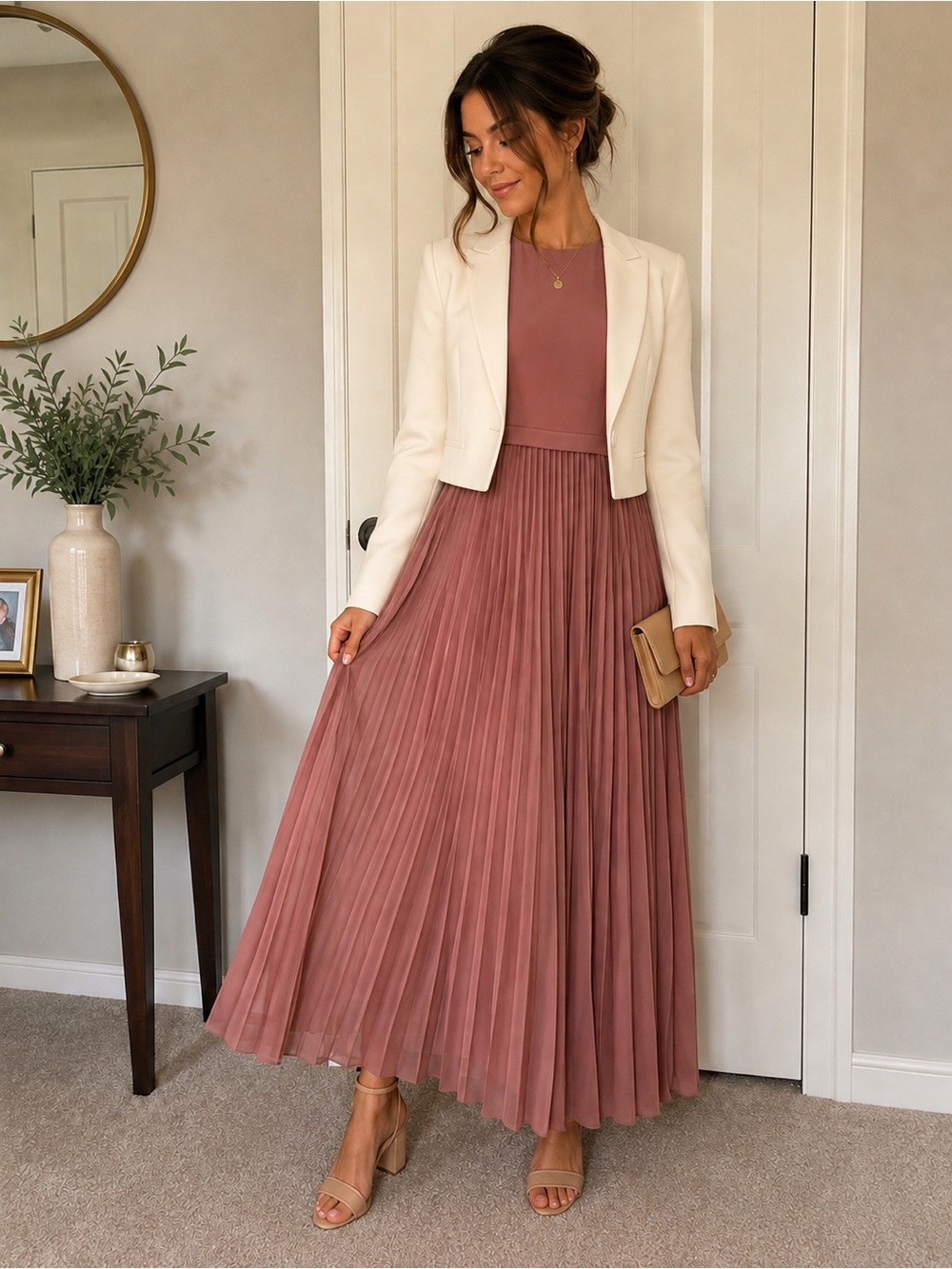 Sleeveless Pleated max Dress in Dusty Rose Size M - Picture 4 of 5